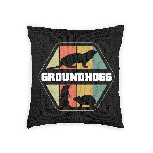 Groundhogs Silhouette Retro Vintage Groundhog Day Woven Pillows