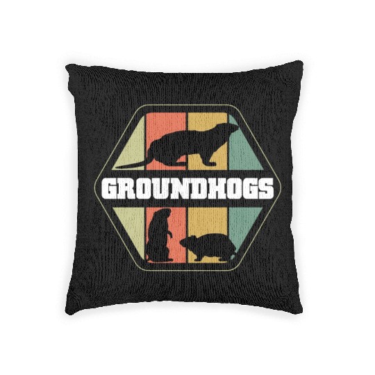 Groundhogs Silhouette Retro Vintage Groundhog Day Woven Pillows
