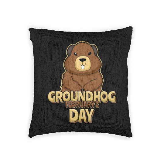 Groundhog Day Day February 2 Cute Kawaii Woven Pillows