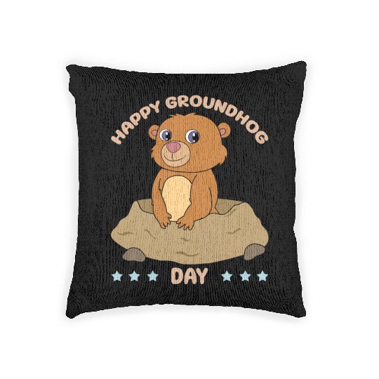 Happy Groundhog Day Cute Kawaii Groundhog Woven Pillows