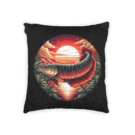 Sunset with Arowana fish Woven Pillows