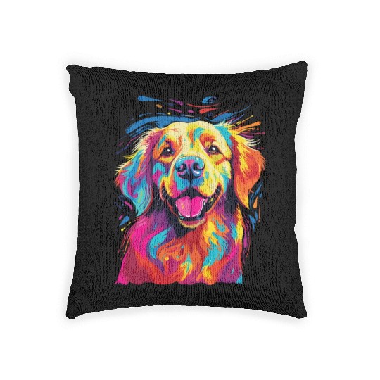 Watercolor Colorful Golden Retriever Woven Pillows