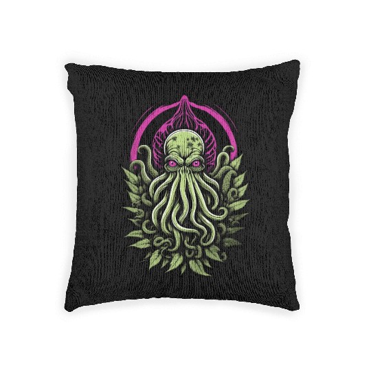 Colorful Cthulhu Woven Pillows with Marijuana Leaves
