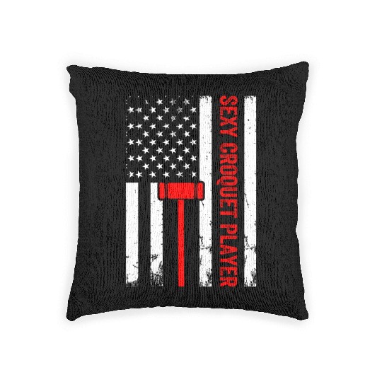 Sexy Croquet Player US Flag Croquet Player Woven Pillows
