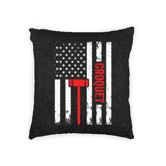 Croquet US Flag Croquet Player Woven Pillows