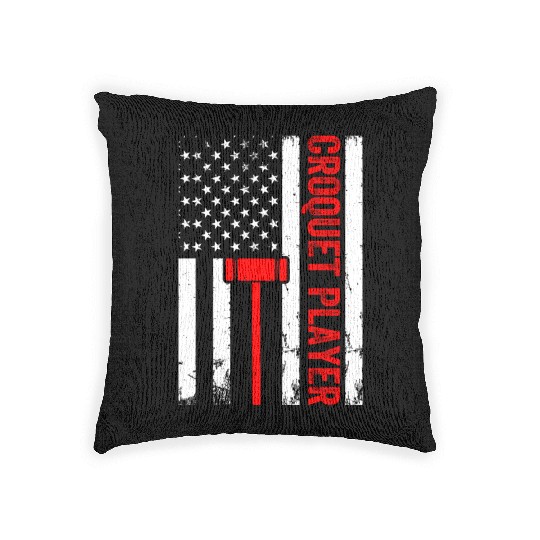 Croquet Player US Flag Croquet Player Woven Pillows