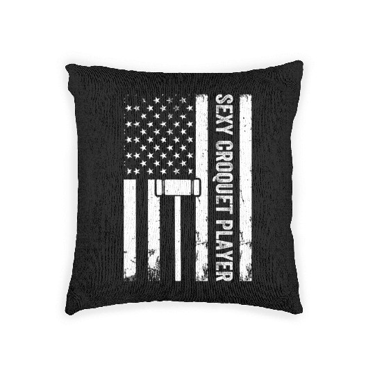 Playing Croquet US Flag Sexy Croquet Player Woven Pillows