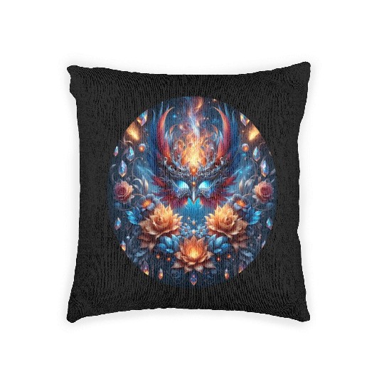 Phoenix Rebirth in Cosmic Bloom Woven Pillows