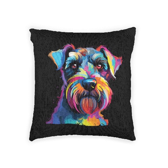 Watercolor Colorful Miniature Schnauzer Woven Pillows
