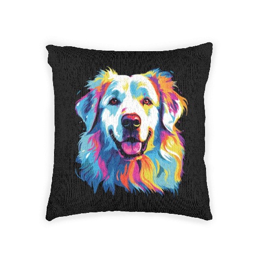 Watercolor Colorful Great Pyrenees Woven Pillows