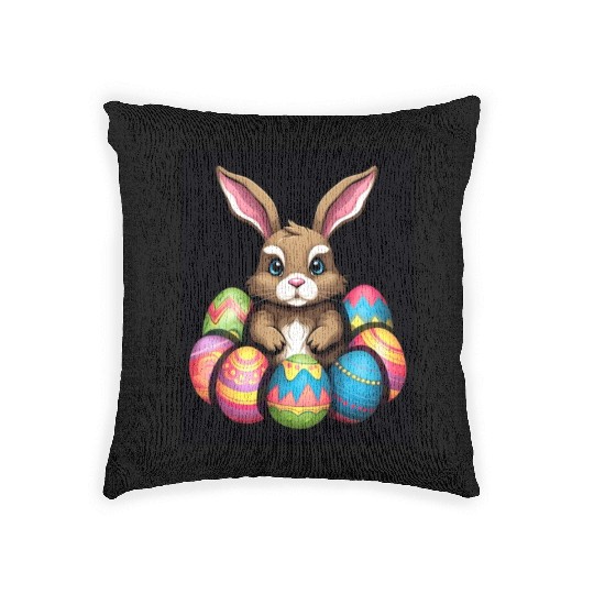 Easter Bunny Rabbit Colorful Eggs Easter Egg Hunt Woven Pillows