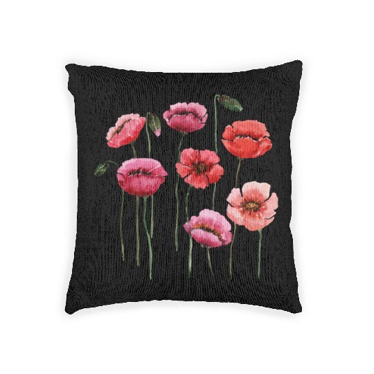 Poppies, spring bloomers, summer, flower, vintage. Woven Pillows