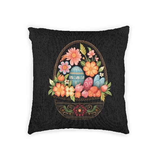 Easter Day Easter Egg Basket Spring Flowers Woven Pillows