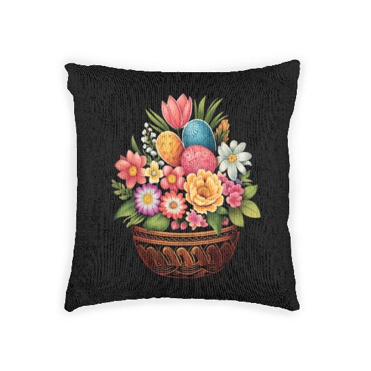 Easter Day Easter Egg Basket Spring Flowers Woven Pillows