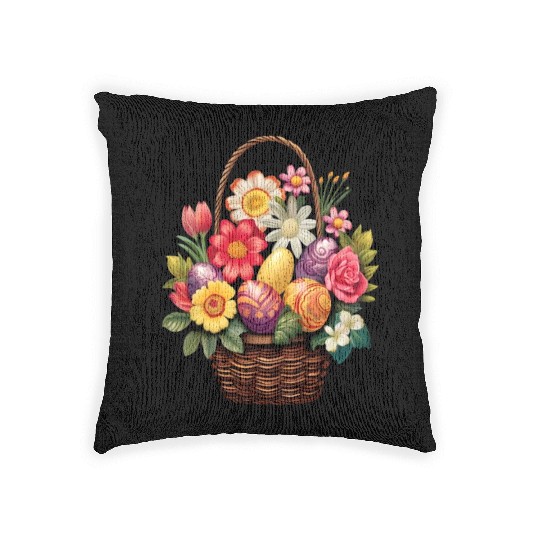 Easter Day Easter Egg Basket Spring Flowers Woven Pillows