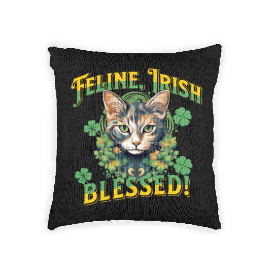 FELINE IRISH BLESSED Feline Kitty Design Woven Pillows