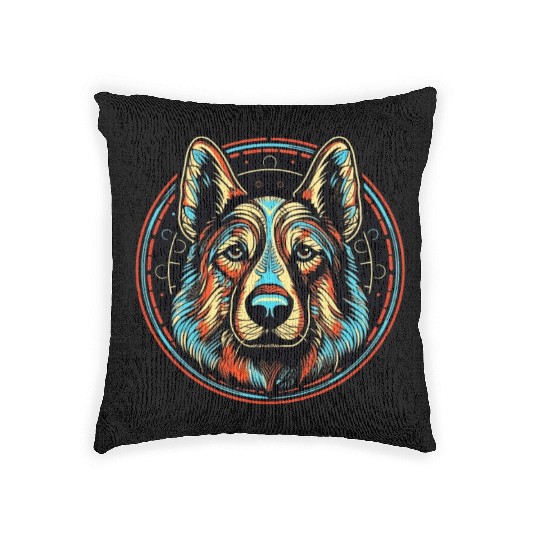 German Shepherd Funny Dog Street Art Comic Pet Woven Pillows