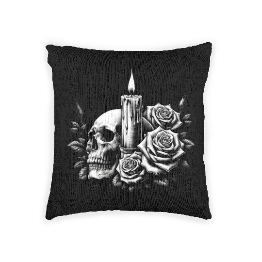 Gothic Skull and Roses Graphic Art Woven Pillows