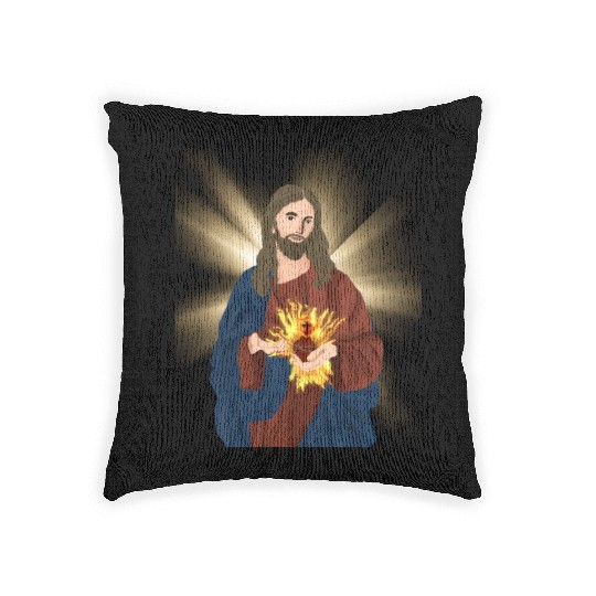 sacred heart of jesus Woven Pillows