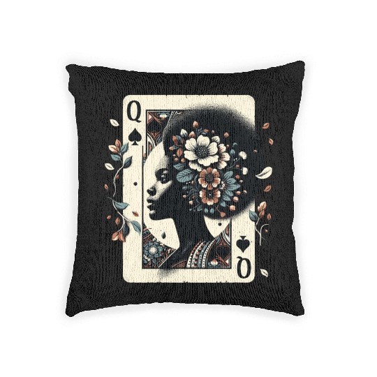 Black Queen Poker Tarot Card African American Woven Pillows