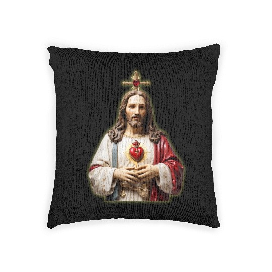 sacred heart of jesus Woven Pillows