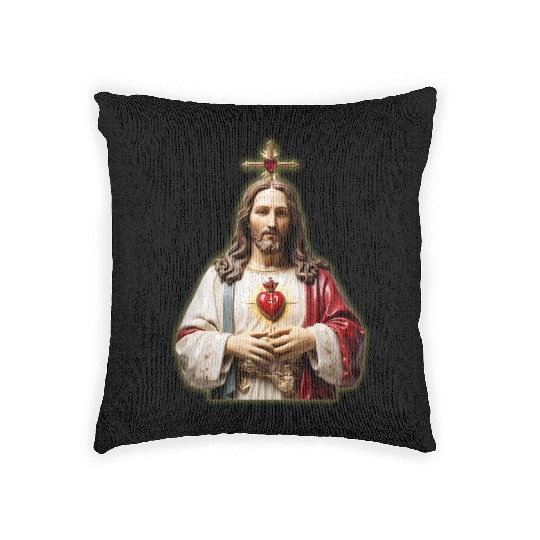 sacred heart of jesus Woven Pillows