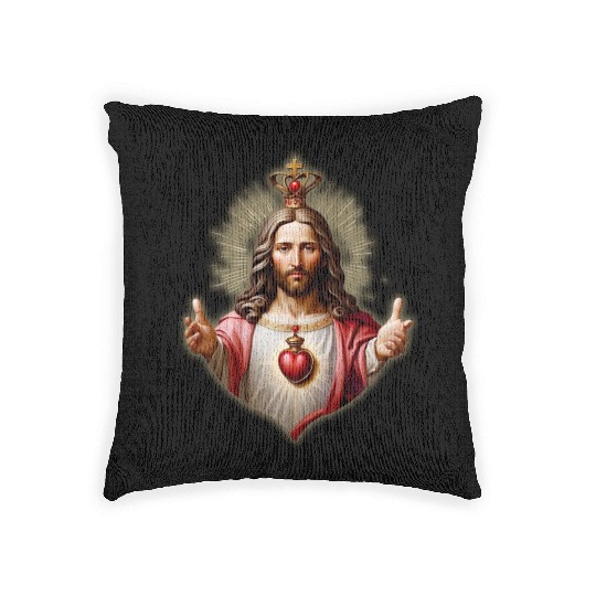 sacred heart of jesus Woven Pillows