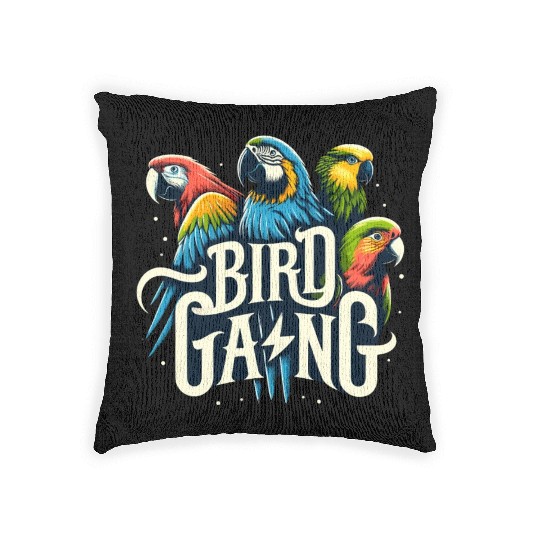 Bird Gang Parrot Funny Birder Flock Owner Macaw Woven Pillows