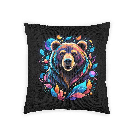 Mystical Galaxy Bear - Celestial Wilderness Art Woven Pillows