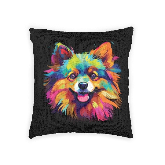 Watercolor Colorful Pomeranian Woven Pillows