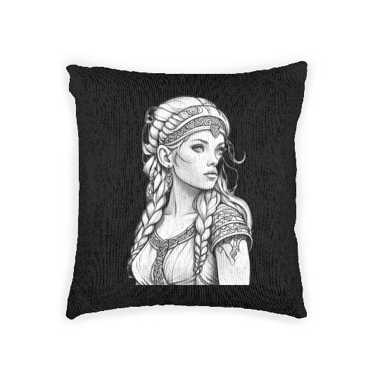Viking female hairstyles grayscale Woven Pillows
