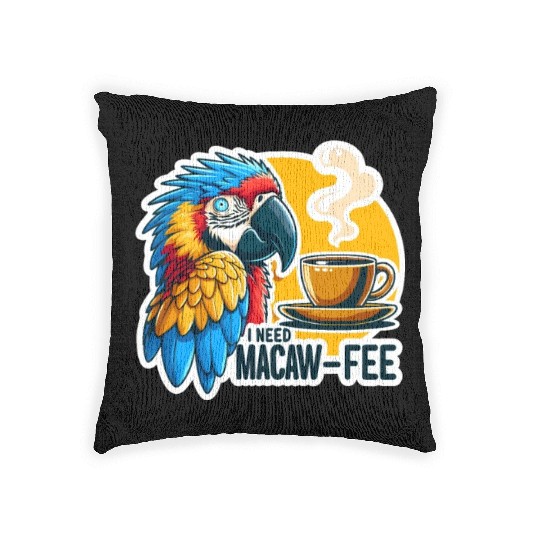 Blue Gold Macaw Macaw-Fee Coffee Lover Woven Pillows