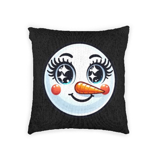 Lady Carrot-Nosed Snowwoman Cute Snowman Christmas Woven Pillows