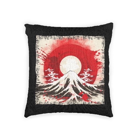 Kyoto Mountains: Flag, Volcano, and Blood Moon Woven Pillows