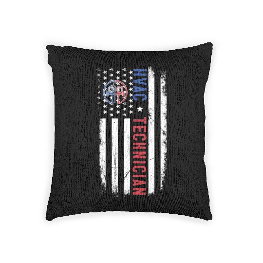 HVAC Technician US American Flag HVAC Mechanic Eng Woven Pillows