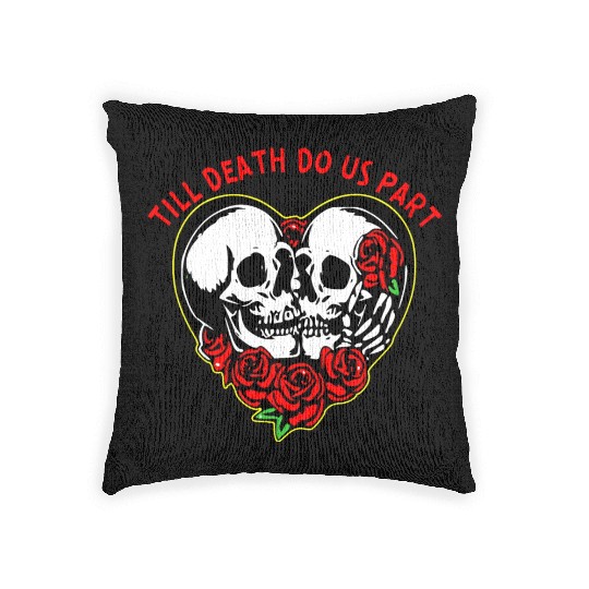 Heart Skulls Till Death Do Us Part © WhiteTigerLLC Woven Pillows