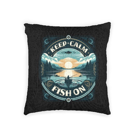Serene Fisherman's Sunrise - Keep Calm and Fish On Woven Pillows