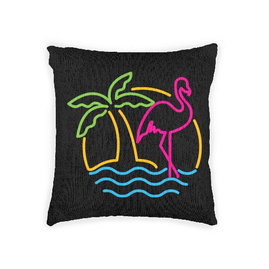 80s Vintage Miami Retro Neon Pink Flamingo Woven Pillows