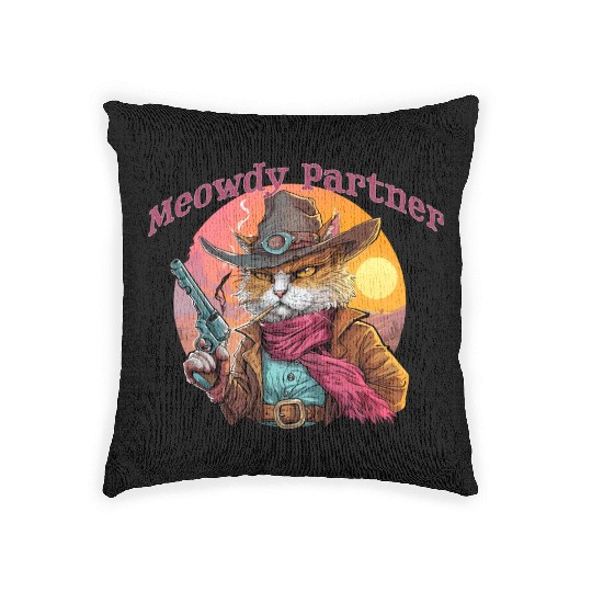Purrfect Outlaw Showdown - Meowdy Partner Woven Pillows