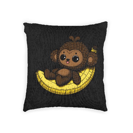 Amigurumi Monkey Chills On Banana Woven Pillows