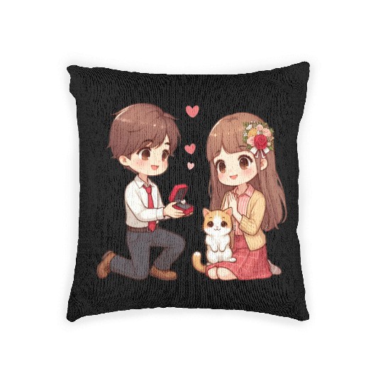 A Man proposing beautiful girl on Valentine s day Woven Pillows