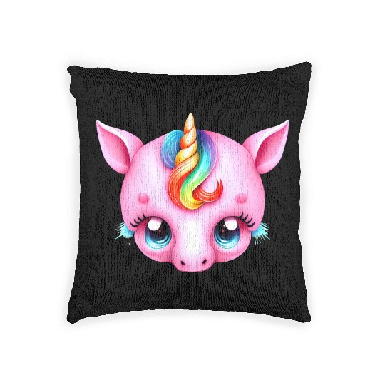 Pink Baby Rainbow Unicorn Head Woven Pillows