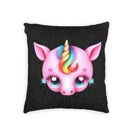 Pink Baby Rainbow Unicorn Head Woven Pillows