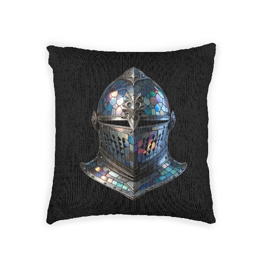 Enchanted Knight's Helmet - Stained Glass Armor Woven Pillows