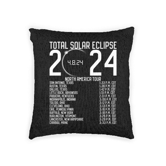 North America Tour 2024 Totality Solar Eclipse Woven Pillows