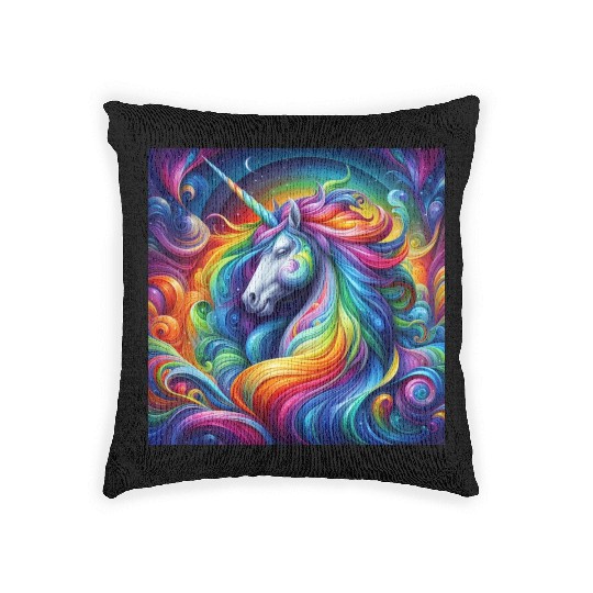 Unicorn rainbow Woven Pillows