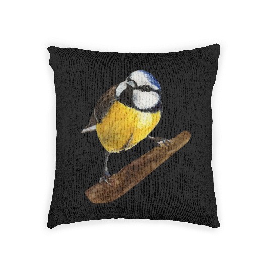 Blue tit titmouse hand painted watercolor. Woven Pillows