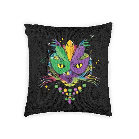 Cat Mask Beads Festival Parade Mardi Gras Woven Pillows