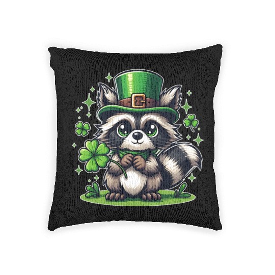 St. Patrick's Day Raccoon Revelry Woven Pillows