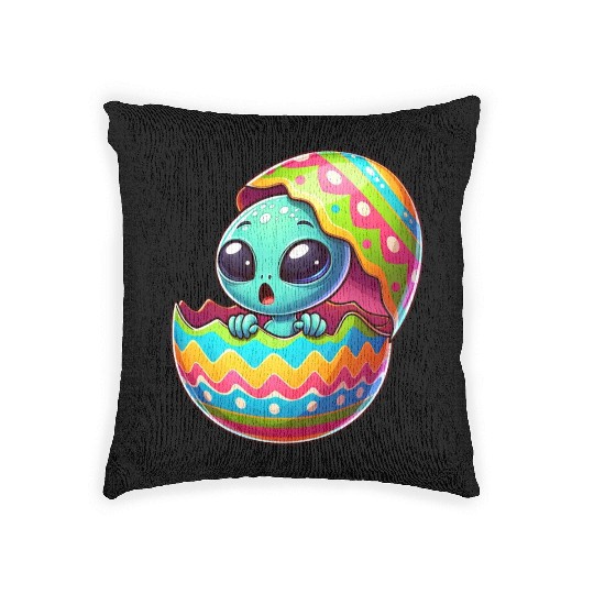 Colorful Alien Easter Egg Hatch Design Woven Pillows